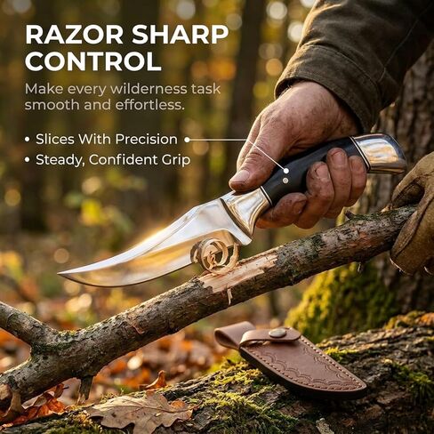 MAZEDAZE Fixed Blade Hunting Knife with Sheath — 8-Inch Full Tang Stainless Steel Blade, Ergonomic Non-Slip Handle, Field Dressing & Skinning Knife for Hunting, Camping & Outdoor Use in Saudi Arabia