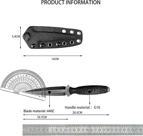 8.07inch Fixed Blade Knife with K Sheath, 440c Steel Blade, G10 Handle, Outdoor Full Tang Knife for Camping, Hiking, Fishing in Saudi Arabia