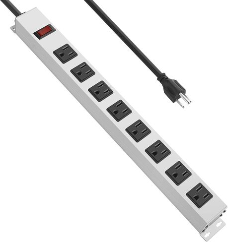 JUNNUJ Metal Long 8 Outlet Power Strip Surge Protector, White, 6 FT, 1 in Saudi Arabia