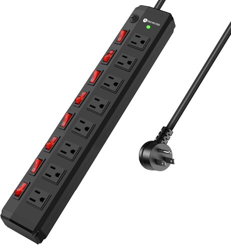 8 Outlet Heavy Duty Power Strip with 8 Individual Switches 1200J Black 6FT in Kuwait
