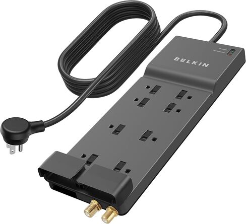 Belkin Surge Protector Power Strip, 8 AC Multiple Plug Outlet w/ 12ft Heavy-Duty Extension Cord, UL-listed Outlet Extender w/ Flat Plug for Home, Office, Computer Charging - 3,550 Joules of Protection in Saudi Arabia
