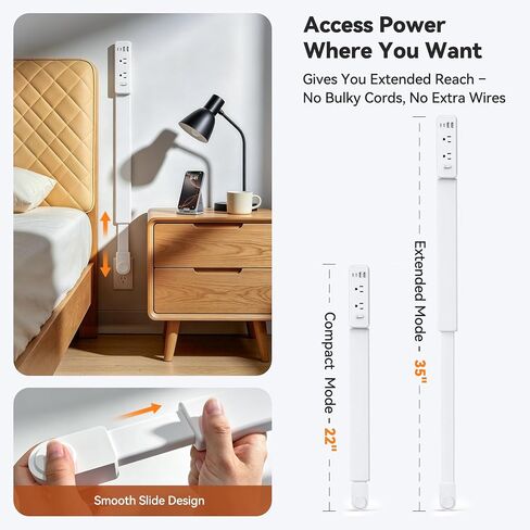 Outlet Extender Stick, 360° Rotating Wall Outlet Expander with 22-35" Extendable Base, 10-in-1 Power Strip Stick with 6 AC Outlets, 4 USB Ports (2 USB-C), Flat Plug for Behind Couch, Home, Office in Saudi Arabia