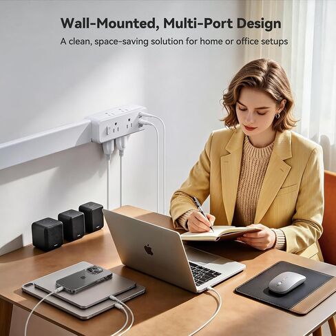 Outlet Extender Stick, 360° Rotating Wall Outlet Expander with 22-35" Extendable Base, 10-in-1 Power Strip Stick with 6 AC Outlets, 4 USB Ports (2 USB-C), Flat Plug for Behind Couch, Home, Office in Saudi Arabia