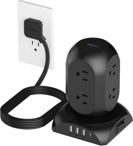 TESSAN Flat Plug Tower Power Strip with 1050J Surge Protector, 10 Ft, Grey in Saudi Arabia