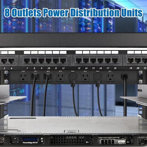 HHSOET 8 Outlet PDU Power Strip, 1U Rack Surge Protection, 6FT, Black, 1 in Saudi Arabia