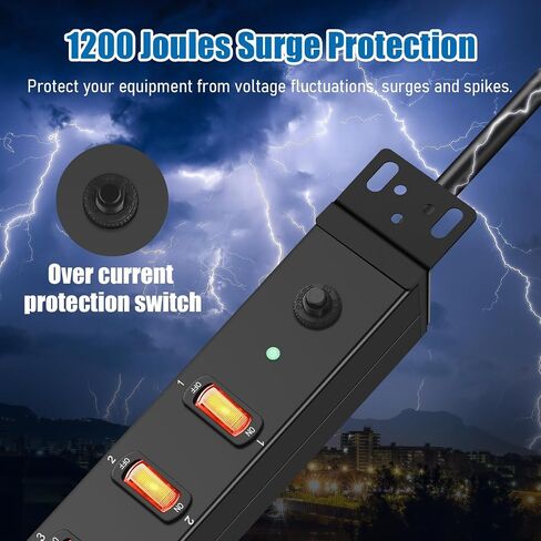 HHSOET 8 Outlet PDU Power Strip, 1U Rack Surge Protection, 6FT, Black, 1 in Saudi Arabia