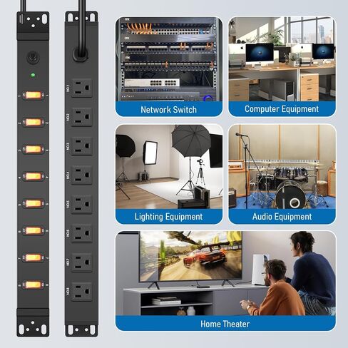 HHSOET 8 Outlet PDU Power Strip, 1U Rack Surge Protection, 6FT, Black, 1 in Saudi Arabia
