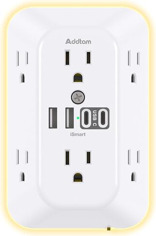 Addtam Surge Protector، 6 موسع منافذ مع ضوء ليلي و4 منافذ USB in Kuwait