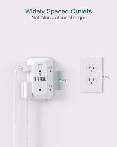 Addtam Surge Protector، 6 موسع منافذ مع ضوء ليلي و4 منافذ USB in Kuwait