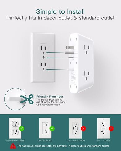 Addtam Surge Protector، 6 موسع منافذ مع ضوء ليلي و4 منافذ USB in Kuwait