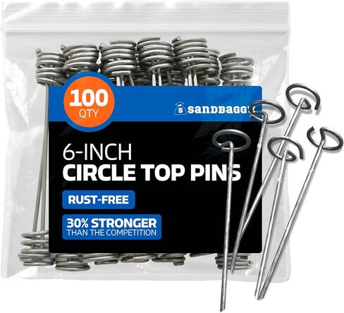 Sandbaggy 6 Inch Landscape Staples, 8 Gauge Galvanized Circle Top Garden Stakes, Heavy Duty Ground Pins for Weed Barrier Fabric, Sod, Turf, Netting and Erosion Control, 100 Pack in Saudi Arabia