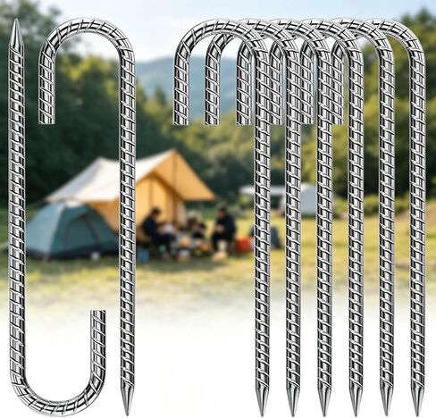 12 Inch 5/16" Rebar Stakes 8-Pack, Heavy Duty J-Hook Tent Stakes, Galvanized Steel Ground Anchors for Camping, Garden, Yard, Trampoline and Fence in Saudi Arabia