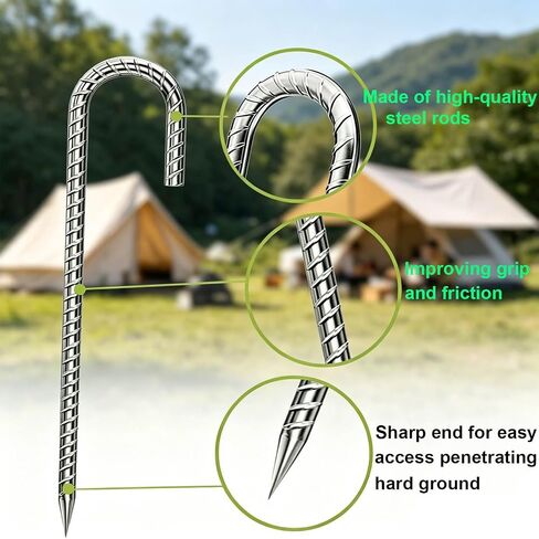 12 Inch 5/16" Rebar Stakes 8-Pack, Heavy Duty J-Hook Tent Stakes, Galvanized Steel Ground Anchors for Camping, Garden, Yard, Trampoline and Fence in Saudi Arabia