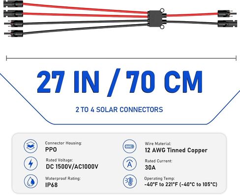 Solar Y Branch Connectors, 27in 2-to-4 Parallel Adapter Cable in Saudi Arabia