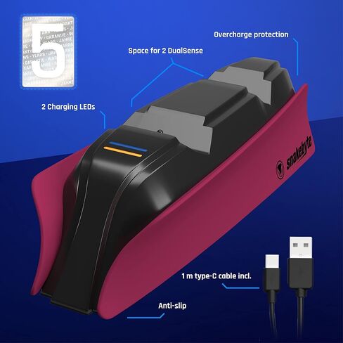 Snakebyte Twin Charge Dual Charger for PlayStation 5 - Charging Station for DualSense Controllers – Fast Charger for 2 PS5 Wireless Controllers - Type-C Cable, LED Charge Status Display in Saudi Arabia