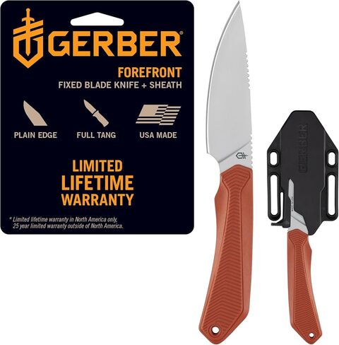 Gerber Gear Forefront - Fixed Blade, Full Tang Hunting Knife with Ergonomic Grip & Durable Sheath - Lightweight Camping, Survival & Field Dressing Knife - Made in USA - Black, Plain Edge in Saudi Arabia