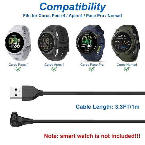 شاحن Amzpas لـ Coros Pace 4/ Apex 4/ Pace Pro/Nomad، سلك كابل شحن USB A+USB C بديل لـ Coros Pace 4، APEX 4، Pace Pro، Nomad Sport Watch 100 سم، عبوتان in Kuwait