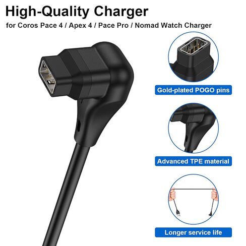 شاحن Amzpas لـ Coros Pace 4/ Apex 4/ Pace Pro/Nomad، سلك كابل شحن USB A+USB C بديل لـ Coros Pace 4، APEX 4، Pace Pro، Nomad Sport Watch 100 سم، عبوتان in Kuwait