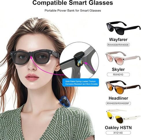 شاحن محمول يمكن ارتداؤه لـ Ray-Ban Meta Gen 1 & Gen 2، Wayfarer، Skyler، Headliner، Oakley Meta HSTN، بنك طاقة ممتد للشحن السريع لملحقات نظارات Meta، ما يصل إلى 3.8 شحنات كاملة in Saudi Arabia