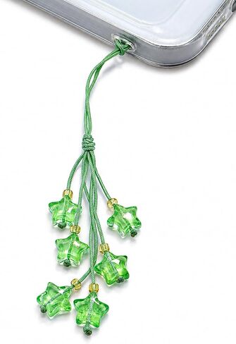 Cute Green Star Phone Charm, Kawaii Braided Mobile Phone Lanyard, Glass Bead Charm, Key Chain, Bag Charm in Saudi Arabia