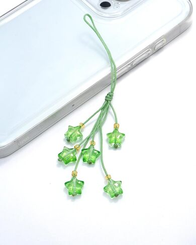 Cute Green Star Phone Charm, Kawaii Braided Mobile Phone Lanyard, Glass Bead Charm, Key Chain, Bag Charm in Saudi Arabia