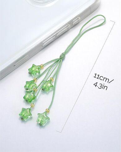 Cute Green Star Phone Charm, Kawaii Braided Mobile Phone Lanyard, Glass Bead Charm, Key Chain, Bag Charm in Saudi Arabia