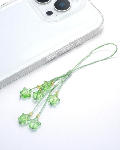 Cute Green Star Phone Charm, Kawaii Braided Mobile Phone Lanyard, Glass Bead Charm, Key Chain, Bag Charm in Saudi Arabia