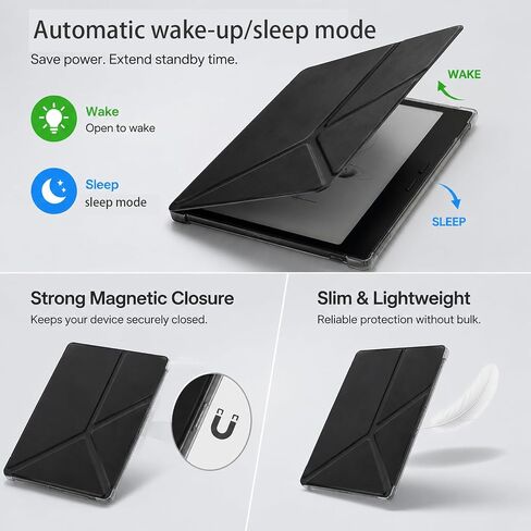Guizusteel Transparent TPU Soft Case for BOOX Go 7 / Boox Go Color 7 Gen I/II, PU Leather Lightweight Protective Cover with Auto Sleep/Wake, Magnetic Closure, Clear Back Shell (Black) in Saudi Arabia