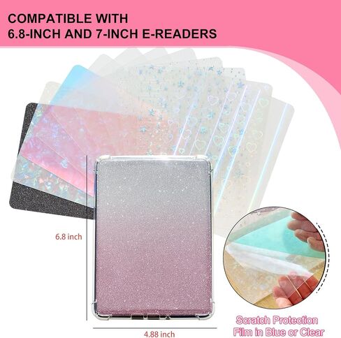 12-Pack E-Reader Inserts for 6.8-7 Inch Clear Case Back, 4 Iridescent, 2 Holographic, 2 Glittery and 4 Clear Decorative Skins, 7" E-Reader Decor Decoration Accessories in Saudi Arabia