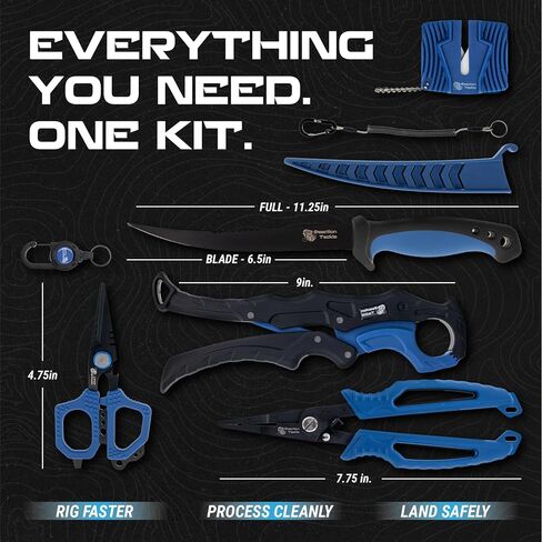 Reaction Tackle 7 Piece Fishing Tool Kit, Fillet Knife and Sharpener, Fishing Pliers, Braid Scissors, Floating Lip Gripper, Hook Remover and Lanyard, Stainless Steel for Saltwater and Freshwater in Saudi Arabia