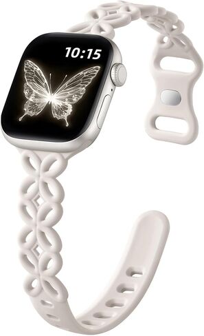 DaQin Slim Silicone Band for Apple Watch Bands for Women 40mm 38mm 41mm 42mm 44mm 45mm 49mm, Cute Thin Braided Floral Hollow-out Breathable Strap for iWatch Series 11 10 9 8 7 6 5 4 3 2 1 SE Ultra in Saudi Arabia