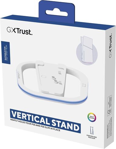 حامل Trust GXT 229 PS5 لجهاز PlayStation 5 / PS5 Pro/Slim، حامل رأسي مع إضاءة حافة LED مع 6 ألوان ودورة تنفس، حامل وحدة التحكم مع برغي متضمن، أبيض in Saudi Arabia