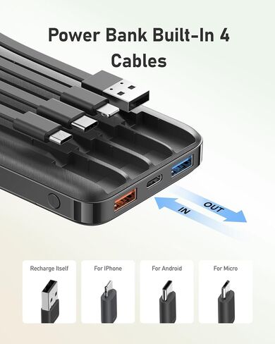 charmast Portable Charger Built-in Cables, 10000mAh Slim Power Bank Pocket in Saudi Arabia