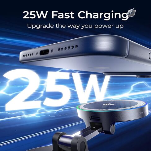 Qi2.2 Magnetic Car Mount Charger,25W Fast Wireless Charging Stand with RGB Light,360° Rotating Suction Phone Holder for Your Car,Compatible with iPhone 12-17,S26/S25 in Saudi Arabia
