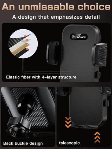 Topmake Car Phone Holder Mount,【2025 Upgrade】 3-in-1 Cell Phone Holder for Car, Dashboard Windshield, Suction Cup Hands-Free Car Phone Stand, Automobile Cradles Universal,Black in Saudi Arabia
