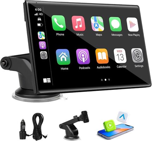 7 inch Carplay Screen for Car - Supports Wireless Apple Carplay & Android Auto, Portable Touchscreen with Bluetooth, Navigation, Voice Control, Mirror Link,Universal for All Cars (Black) in Saudi Arabia
