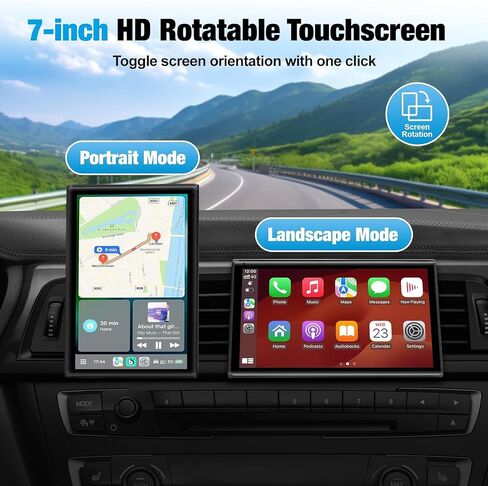 7 inch Carplay Screen for Car - Supports Wireless Apple Carplay & Android Auto, Portable Touchscreen with Bluetooth, Navigation, Voice Control, Mirror Link,Universal for All Cars (Black) in Saudi Arabia