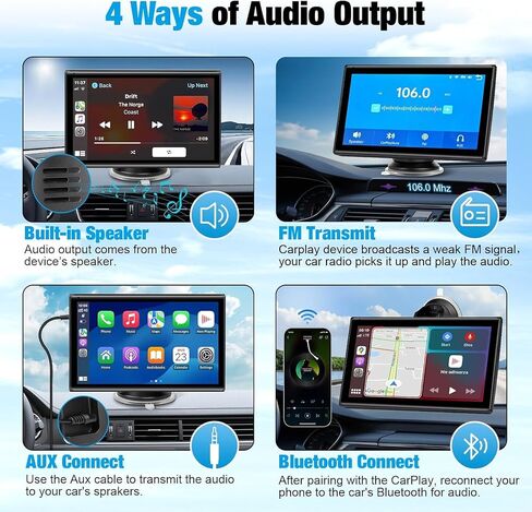 7 inch Carplay Screen for Car - Supports Wireless Apple Carplay & Android Auto, Portable Touchscreen with Bluetooth, Navigation, Voice Control, Mirror Link,Universal for All Cars (Black) in Saudi Arabia
