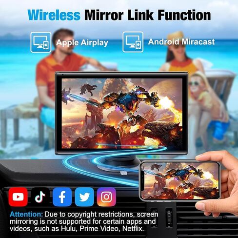 7 inch Carplay Screen for Car - Supports Wireless Apple Carplay & Android Auto, Portable Touchscreen with Bluetooth, Navigation, Voice Control, Mirror Link,Universal for All Cars (Black) in Saudi Arabia