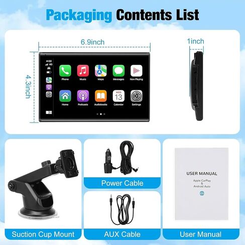 7 inch Carplay Screen for Car - Supports Wireless Apple Carplay & Android Auto, Portable Touchscreen with Bluetooth, Navigation, Voice Control, Mirror Link,Universal for All Cars (Black) in Saudi Arabia