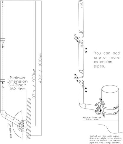 40" Antenna Mounting Pole, Wall Mount with Adjustable Pivot Base in Saudi Arabia