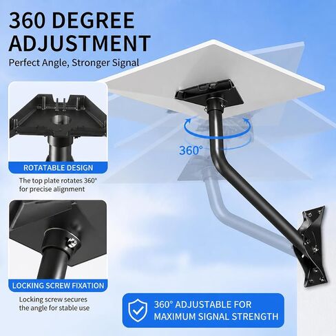 Gen 3 Starlink Mount, Adjustable Wall/Roof Mounting Kit for Starlink Standard Dish 4/4X/V3, Weatherproof for Outdoor Installation, Black(Include Aluminum Pipe Adapter) in Saudi Arabia