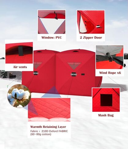 GarveeHome Pop Up Ice Fishing Tent, Insulated Hub Shelter for 6-8 Persons in Saudi Arabia