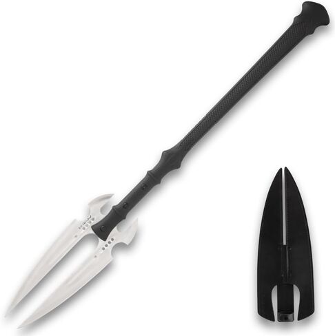 Honshu Double-Headed Spear | Two 14 1/4 Inch 7Cr13 Stainless Steel Blades | 37 3/4 Inch Overall | Thru-Hole Blade Design | Textured TPU Grip | Leather Sheath Included in Saudi Arabia