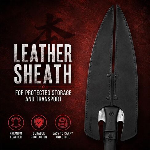 Honshu Double-Headed Spear | Two 14 1/4 Inch 7Cr13 Stainless Steel Blades | 37 3/4 Inch Overall | Thru-Hole Blade Design | Textured TPU Grip | Leather Sheath Included in Saudi Arabia
