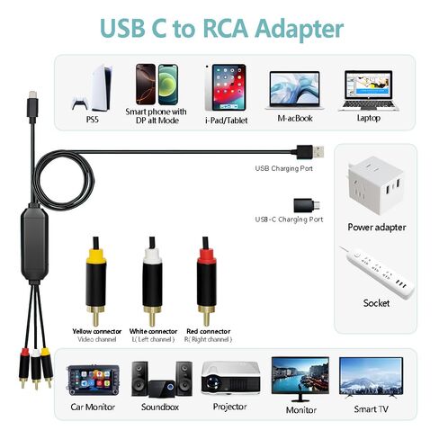 USB-C to RCA Cable Adapter for Screen Mirroring, 6FT Audio Video in Saudi Arabia