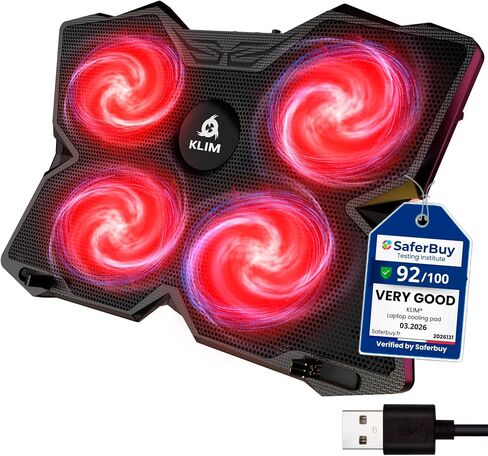 KLIM Wind Laptop Cooling Pad - More Than 500 000 Units Sold - New Version - The Most Powerful Rapid Action Cooling Fan - Laptop Stand with 4 Cooling Fans at 1200 RPM - USB Fan - PS5 PS4 - RGB in Kuwait