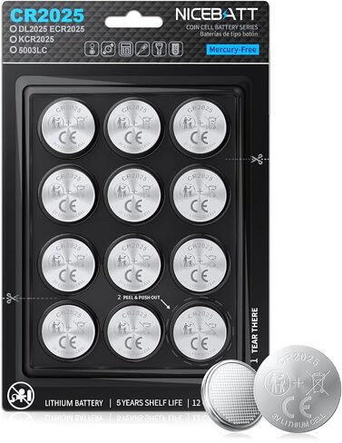 NICEBATT Cr2025 3V Lithium Battery, High Capacity 2025 Batteries for Key fobs, Remote Controls (12, 150, Microamps) in Saudi Arabia