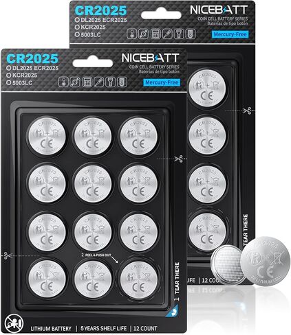 NICEBATT Cr2025 3V Lithium Battery, High Capacity 2025 Batteries for Key fobs, Remote Controls (12, 150, Microamps) in Saudi Arabia