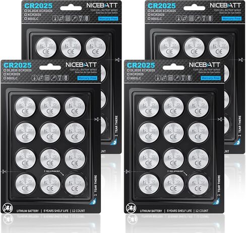 NICEBATT Cr2025 3V Lithium Battery, High Capacity 2025 Batteries for Key fobs, Remote Controls (12, 150, Microamps) in Saudi Arabia